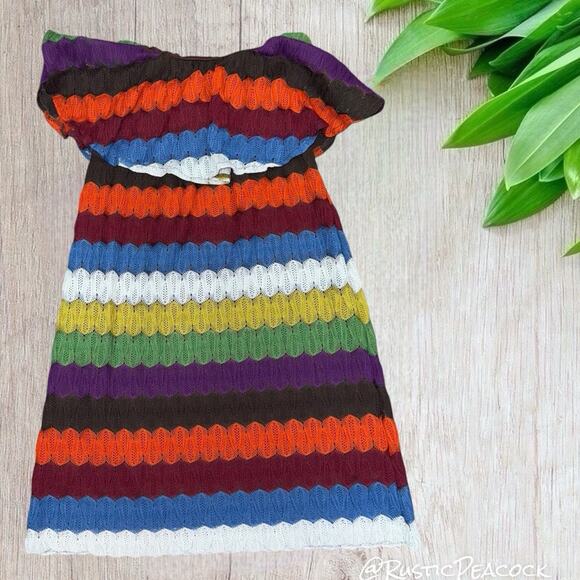 Judith March Dress Women's M Multicolor Boho Crochet Striped Abstract Strapless - Picture 2 of 7